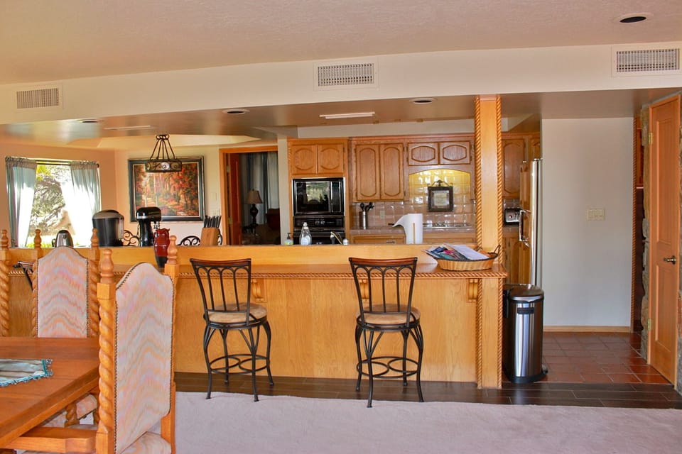 View from dining area into kitchen