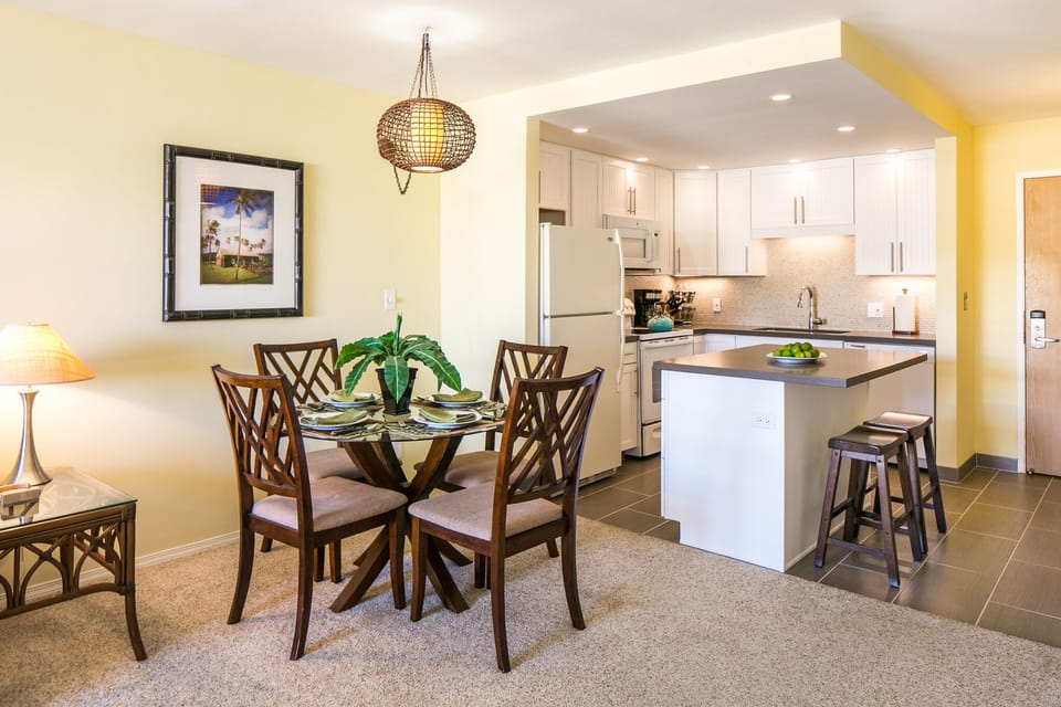 Dining area and newly remodeled kitchen. 