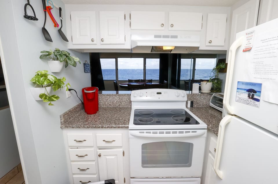 Kitchen with ocean view.