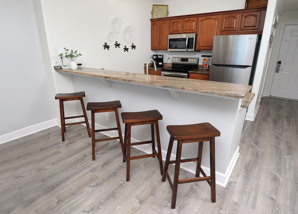 Barstools for extra seating.