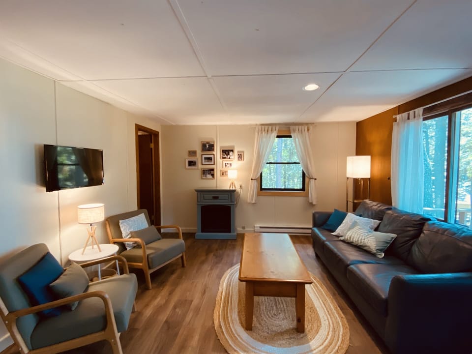 Living room with electric fireplace and tv