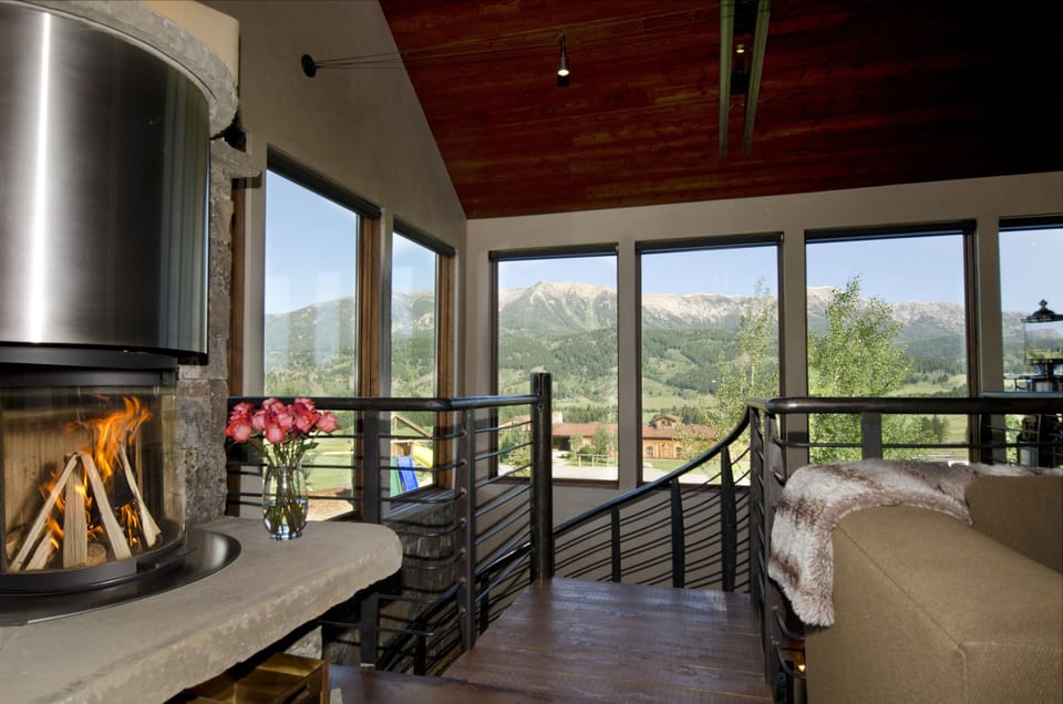 View of Bridger Mountain range from living/kitchen.