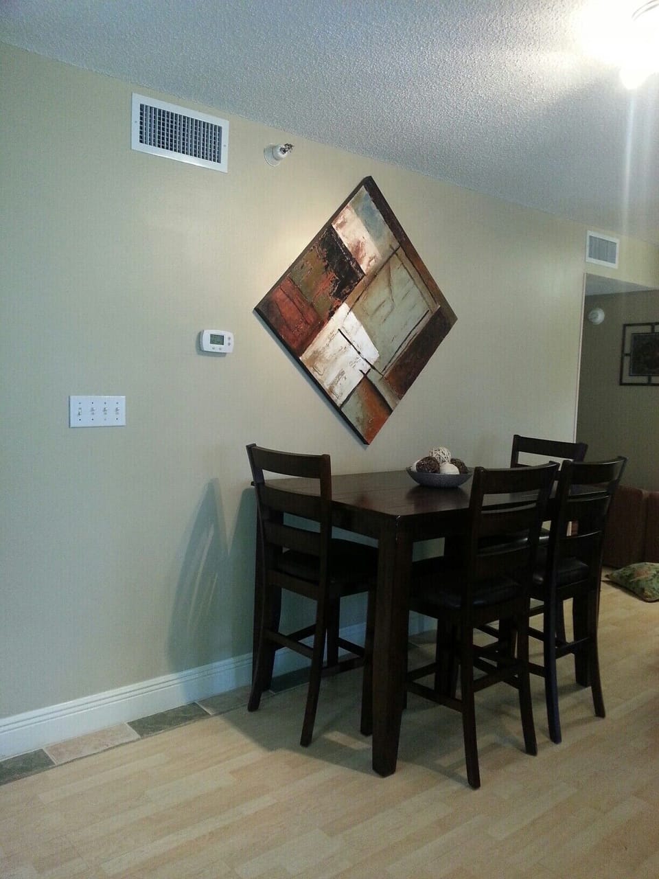 Pub style dining table with 6 chairs.