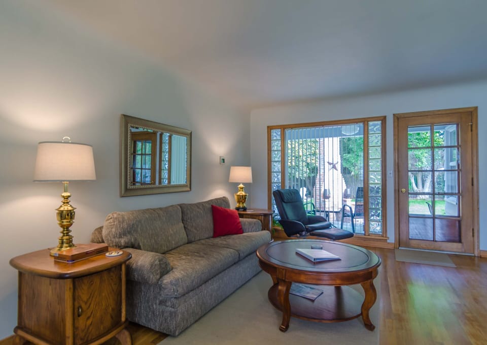 Access to the back covered porch via the single french door. 