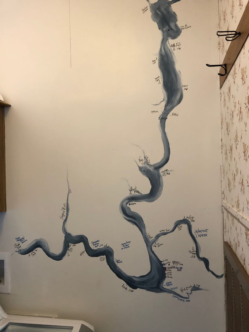 Hand painted map of Lake Roosevelt
