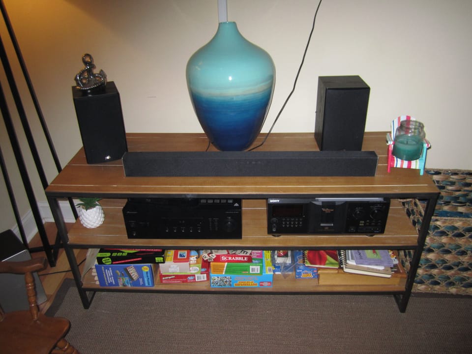 Bluetooth addressable sound system inside and speakers also on porch