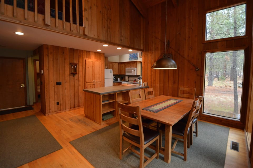 View of the kitchen and dining area from the living room.