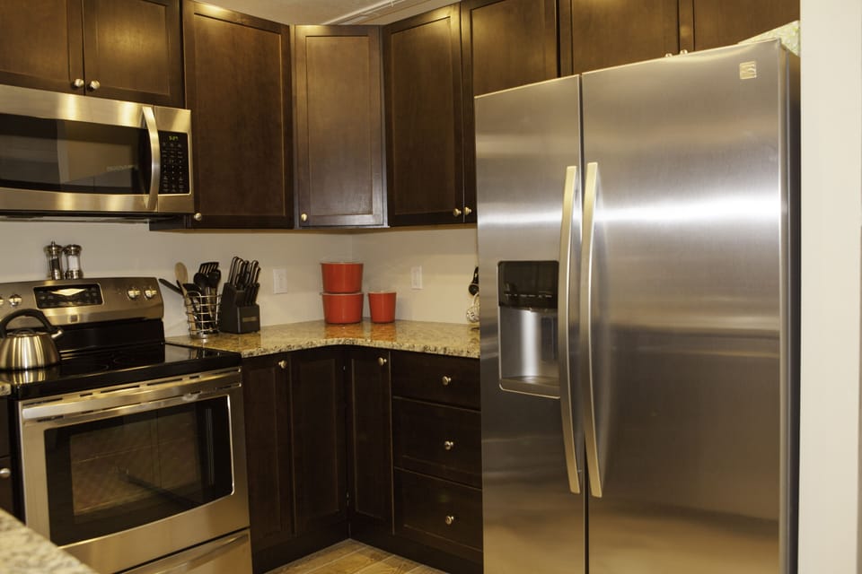 New stainless appliances and new granite counter tops and cabinets.