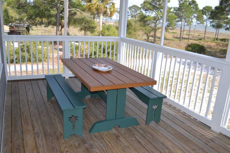 Hand made picnic table.  Great for any time of day!
