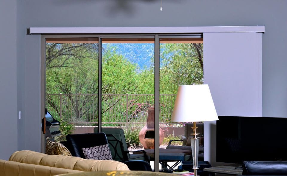 View of back patio from great room