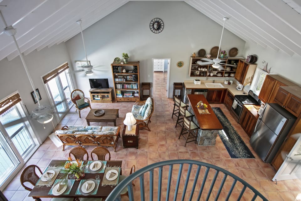 View of the main living area from the top of spiral staircase