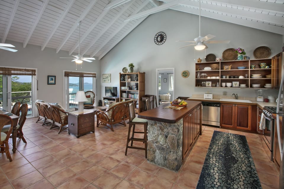 Open layout with high vaulted ceilings