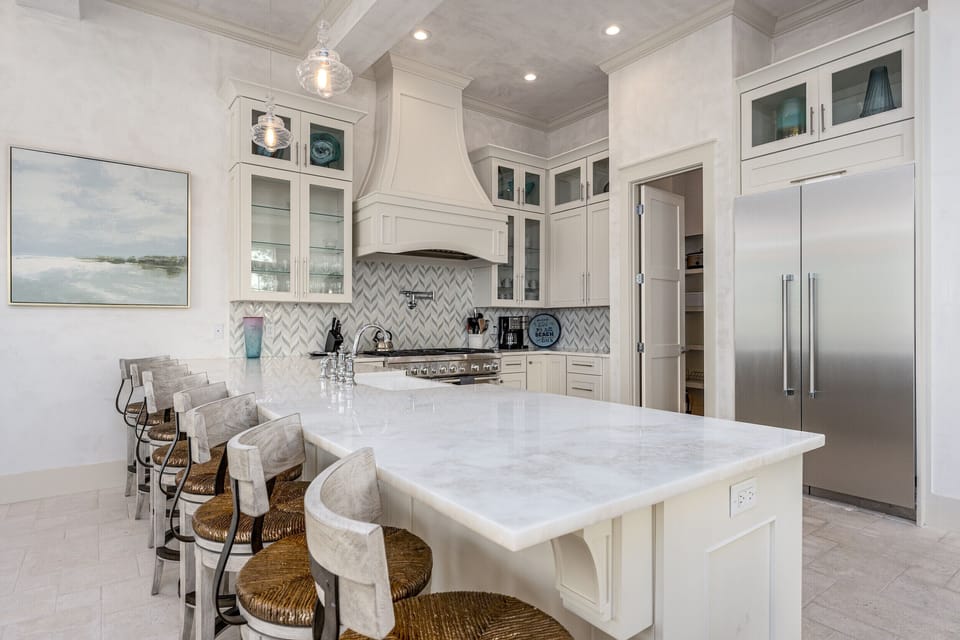 8 barstools at the counter 