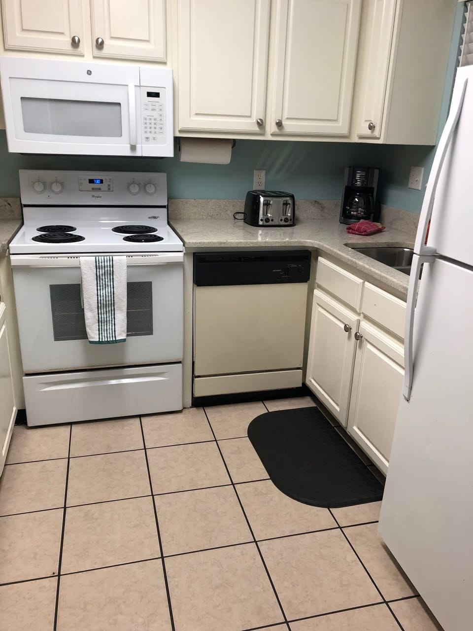Kitchen fully stocked, plus toaster, coffee maker. (Not Keurig)