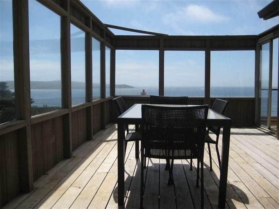 Panoramic view of the Pacific Ocean, Point Reyes and Dillon Beach from deck.