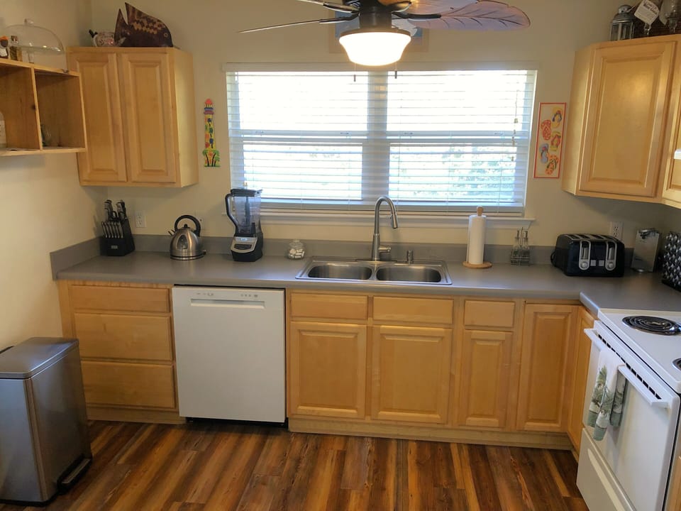 Clean, spacious, and very well-stocked kitchen!