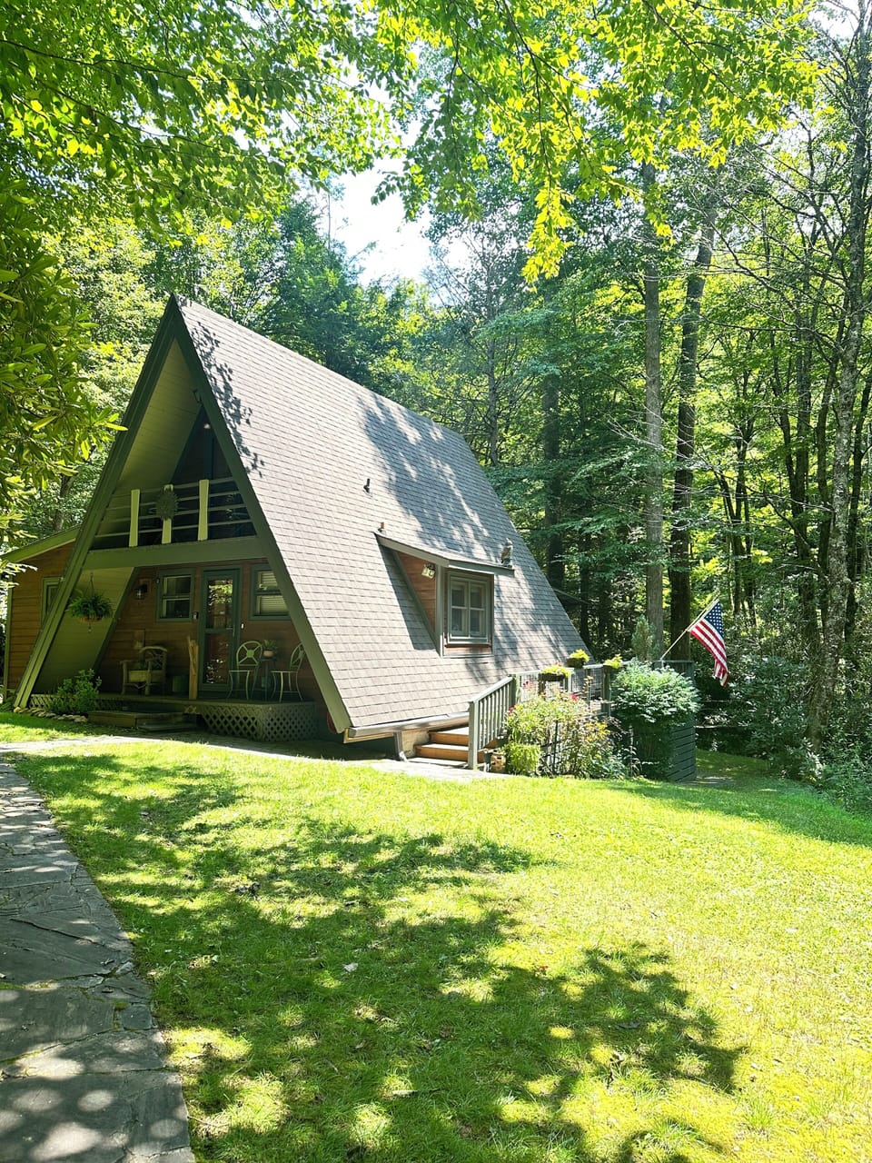 The Sunburst A-Frame Cabin tucked in the woods!