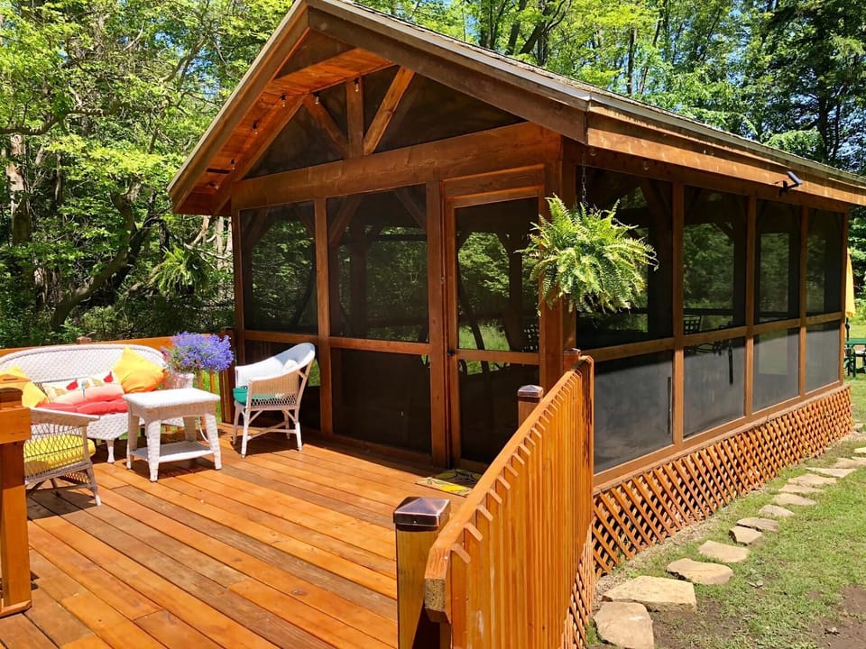 Large deck and screened porch.