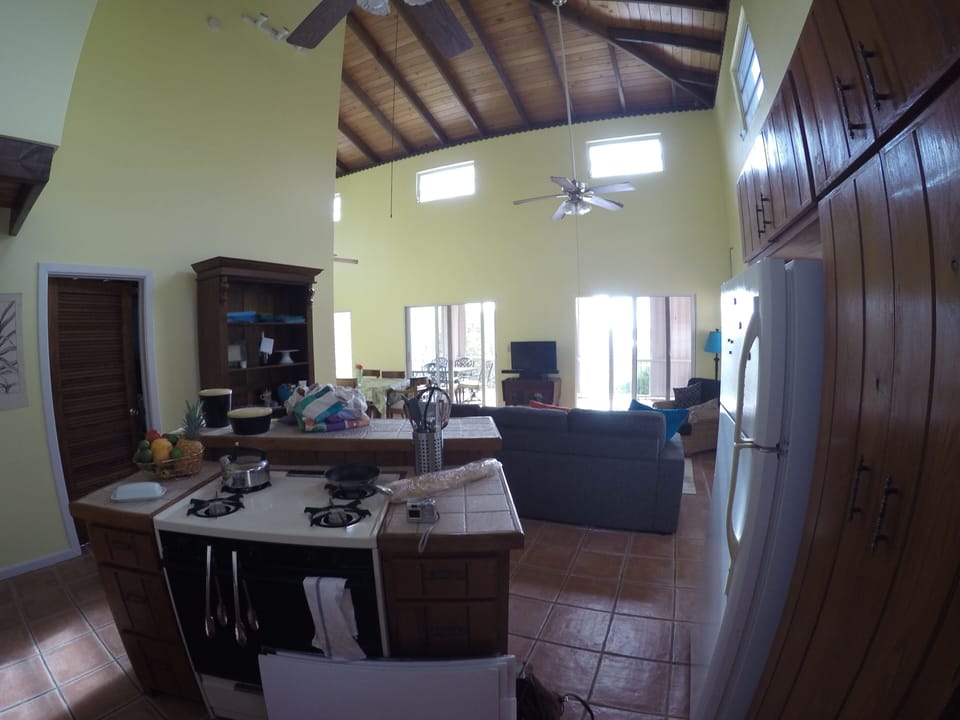 island stove and living room