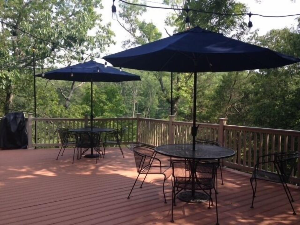 Oversized deck with plenty of seating.  Heaven - morning, noon and night!