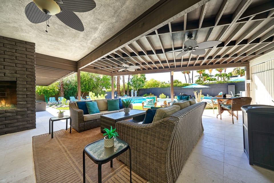 Comfy couches and a view of the pool!