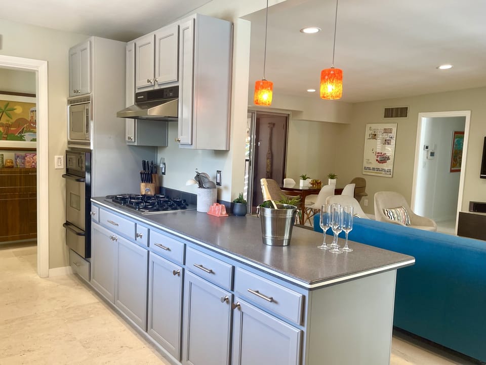 Plenty of room in well-stocked kitchen for cooking while still entertaining.