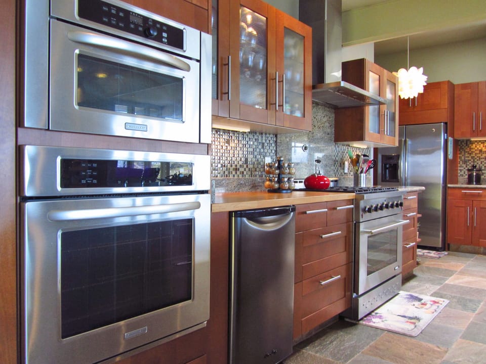 double ovens/ under counter beverage refrigerator