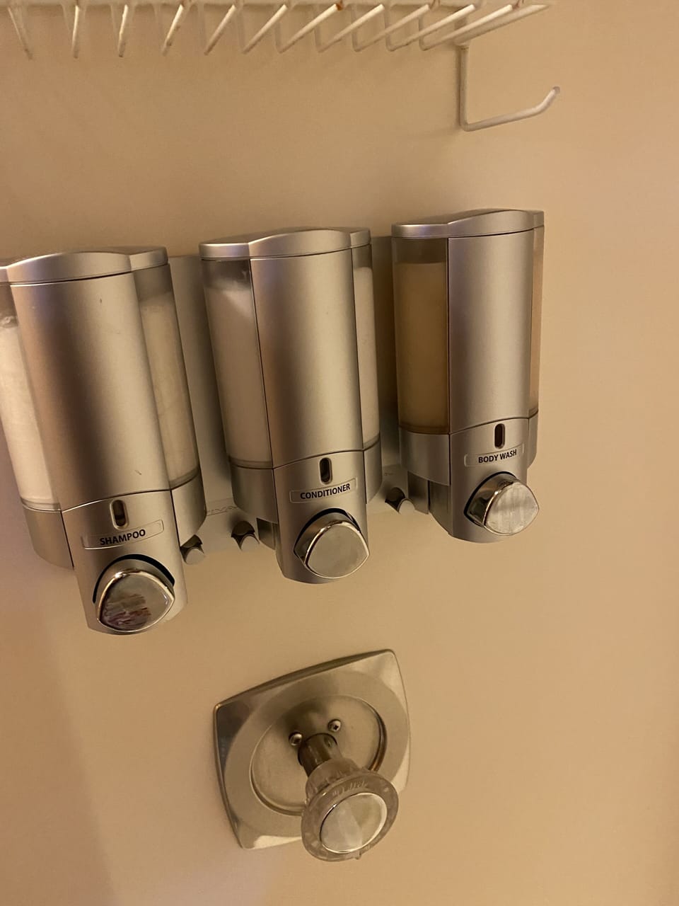 Shampoo, conditioner, and body wash included.