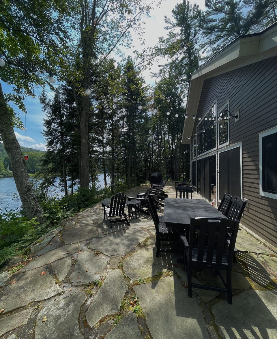 Backyard dining/ sitting area.