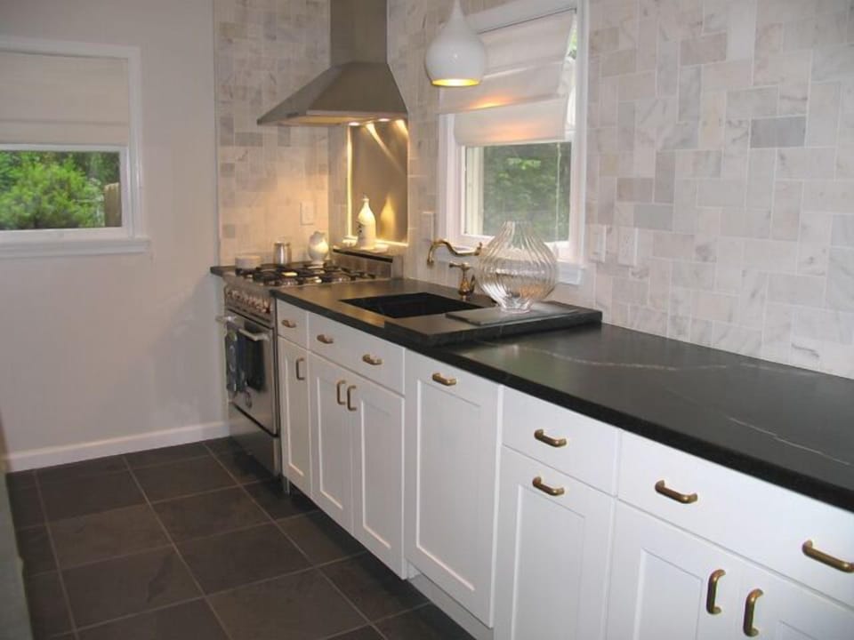 Soapstone counter and slate floor