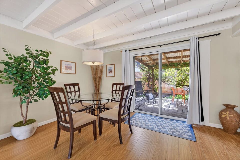 View from living room to backyard