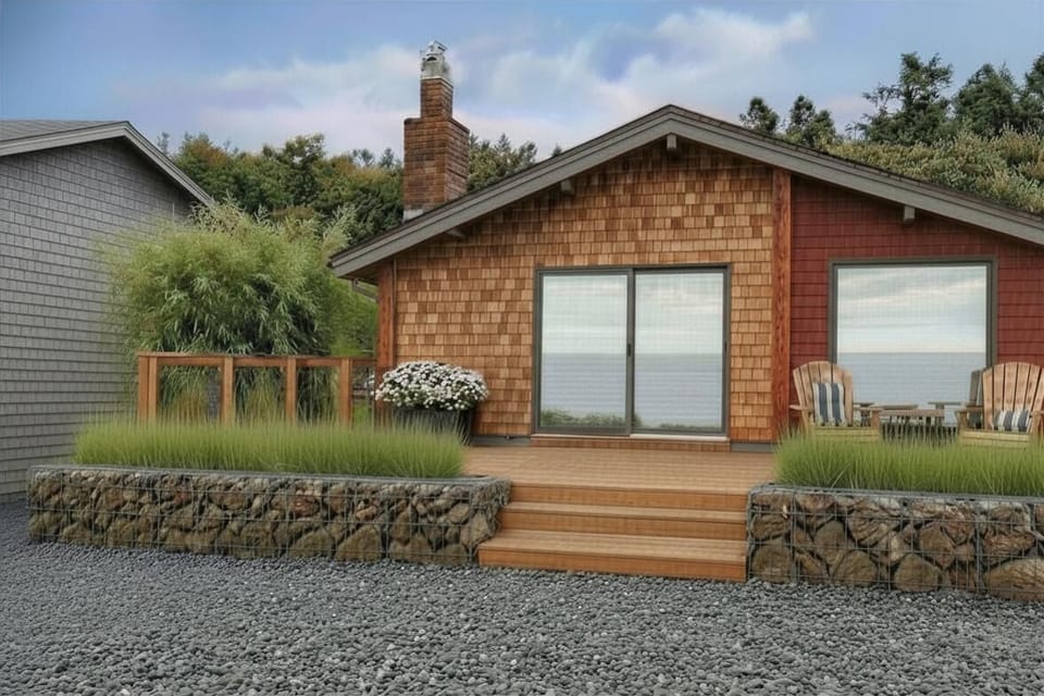 Set directly along the shoreline with a welcoming deck—an inviting spot to unwind by the Pacific
