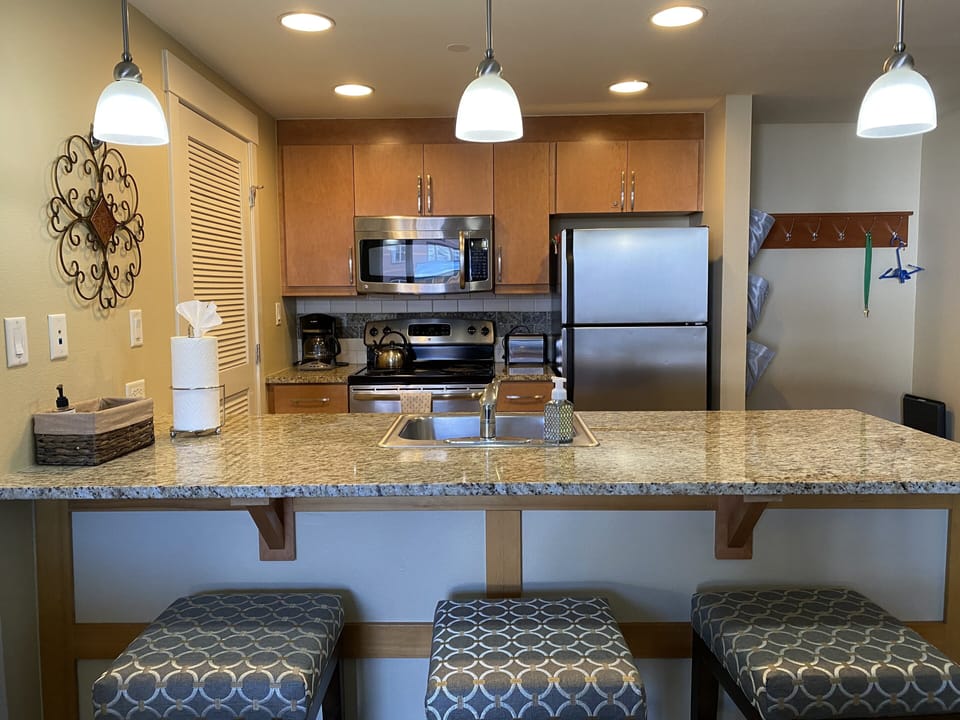 Fully stocked kitchen.