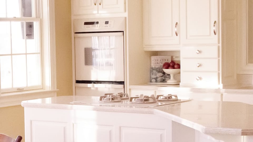 Kitchen has dual ovens.