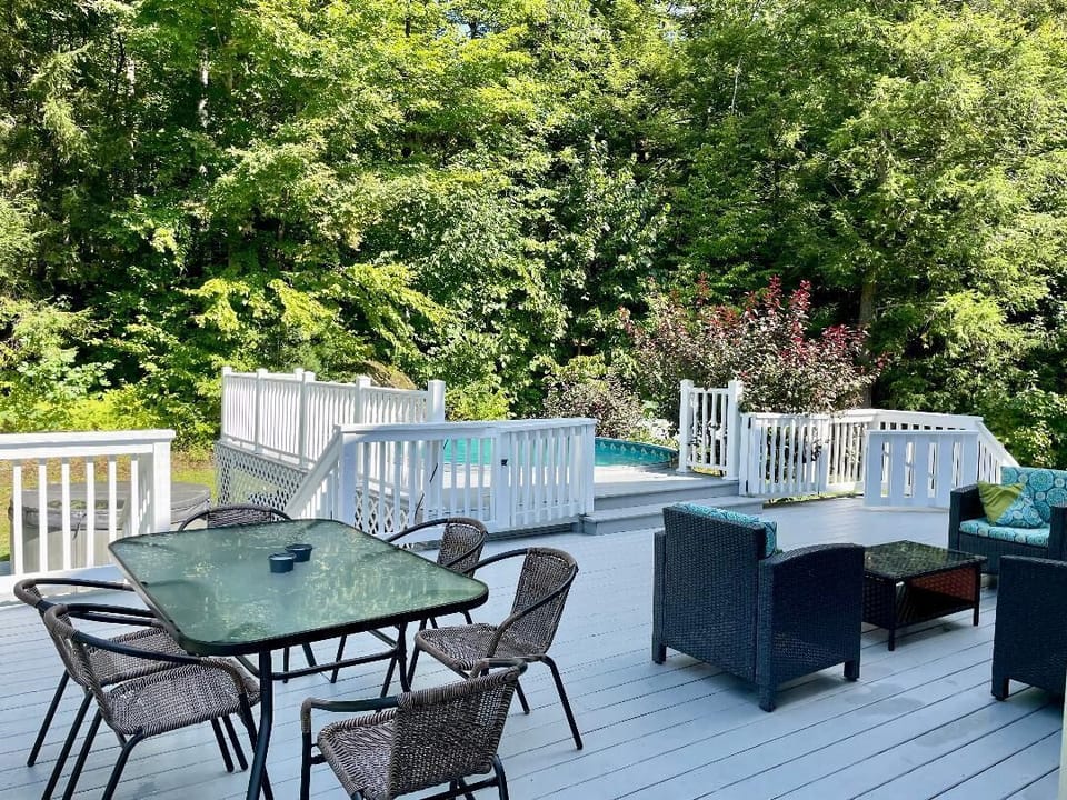 The huge deck is a great place to relax in the sun or entertain under the stars.