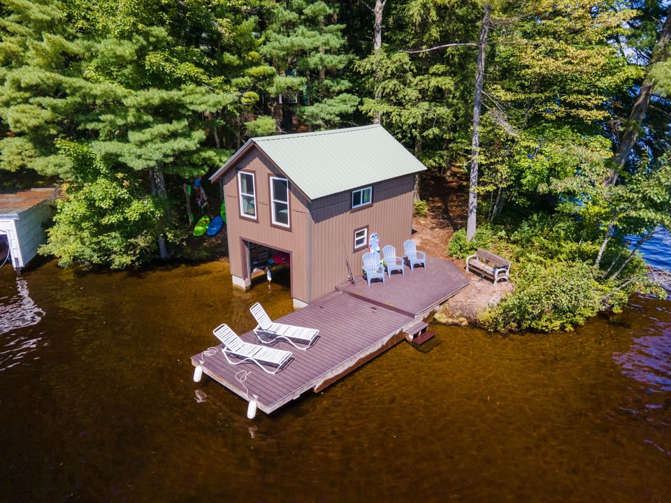 Boathouse dock facing the bay and lake