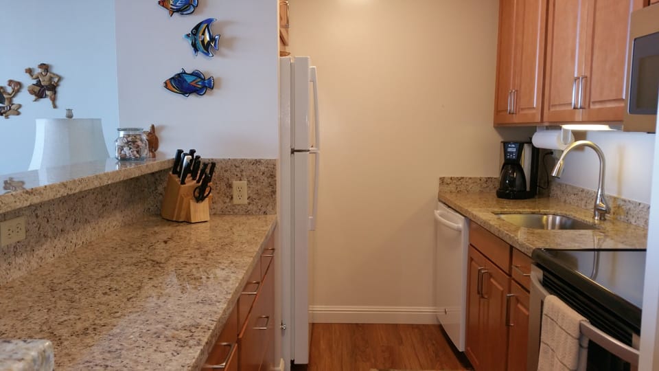Has frig with ice maker, dishwasher, microwave and ceramic top range.