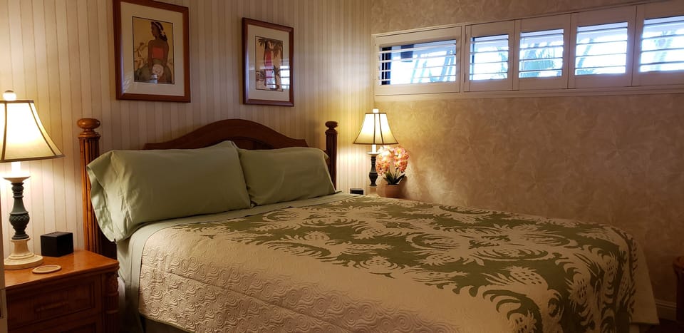 Bedroom has CalKing bed.