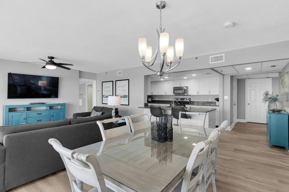 Dining & living area as seen from balcony window side. Open concept floor plan.
