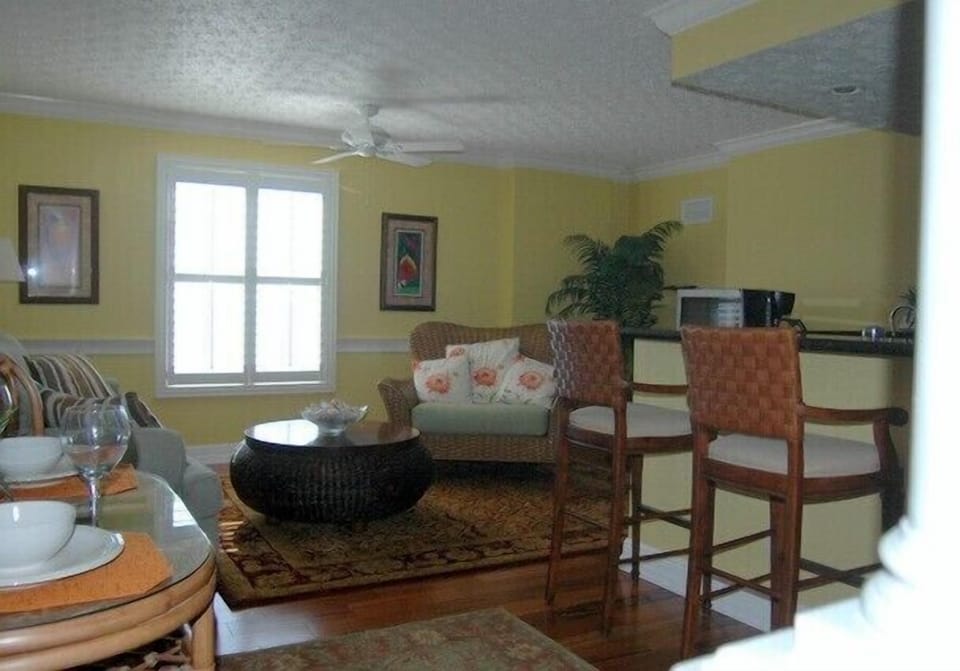 Den with bar.