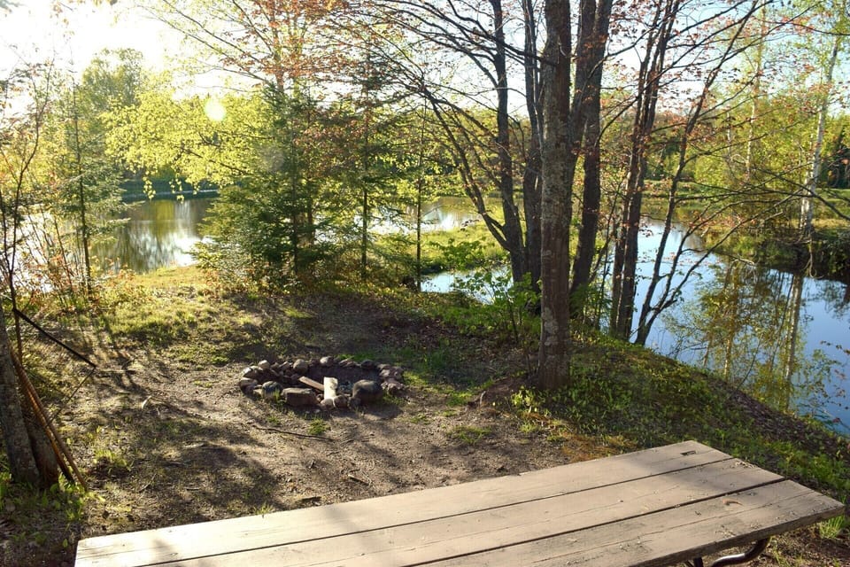 Picnic area by pond