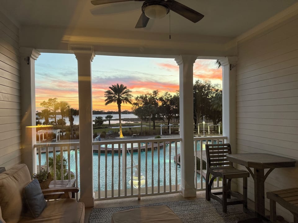 Sunset view on our balcony w/ Bay view!!
