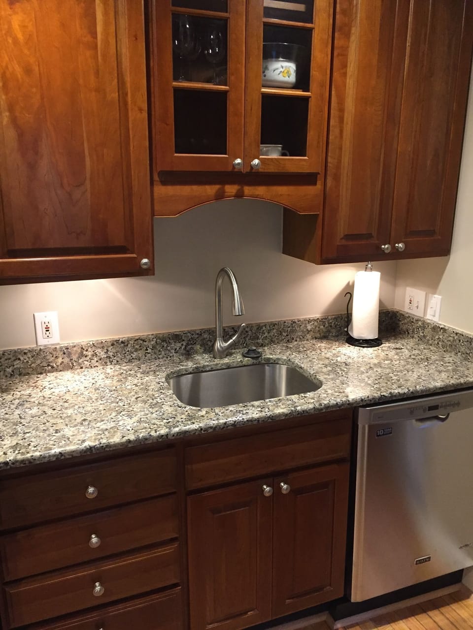 A fully stocked kitchen with all the accouterments.
