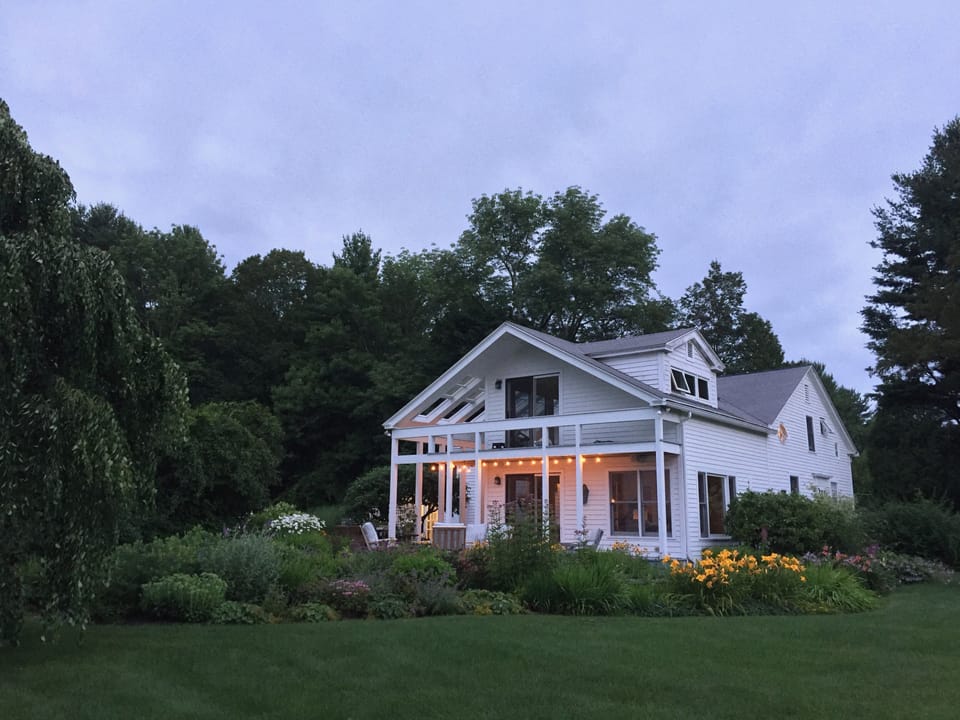 Evening with outdoor lights