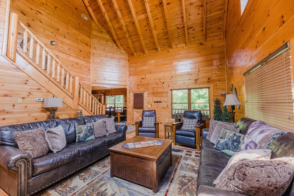 Great Room tall vaulted exposed beam ceilings 