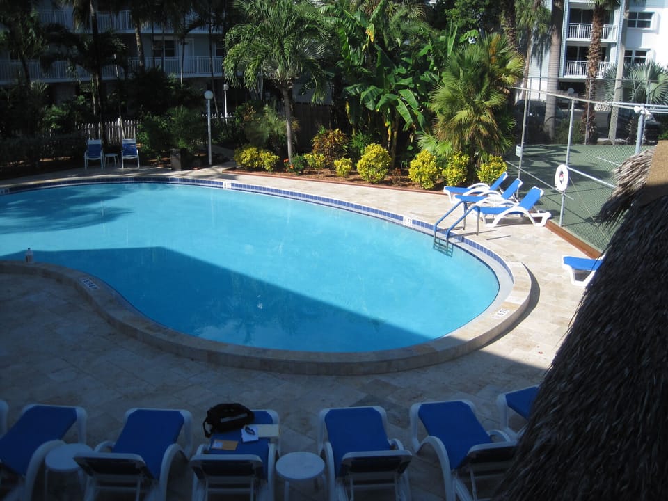 Saltwater pool heated in winter and cooled in summer