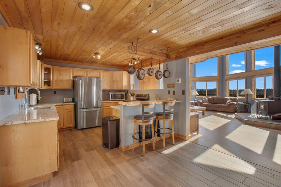 An open, well-stocked kitchen!