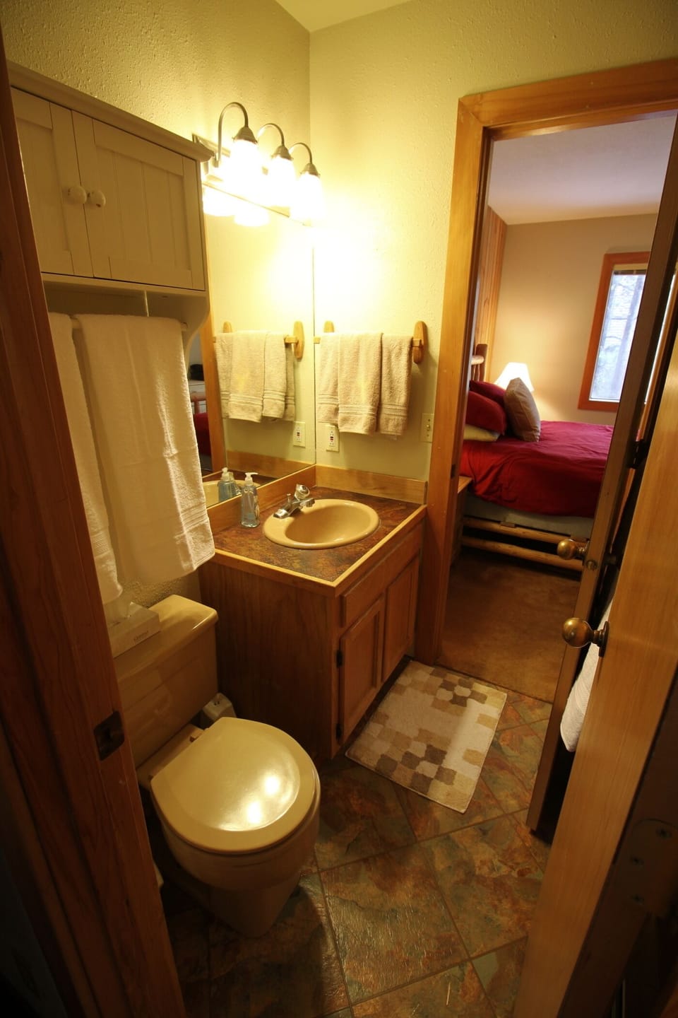 Upstairs Jack and Jill style bathroom.  Shower and tub.