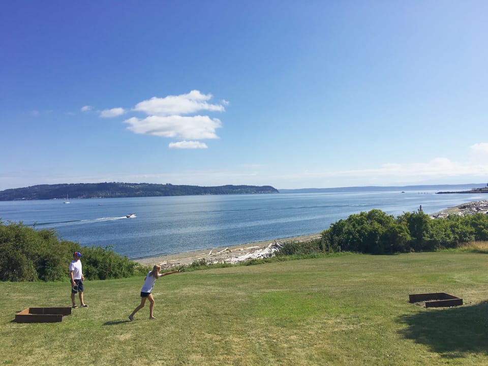 Horseshoe pit in the field. Additional beach access.