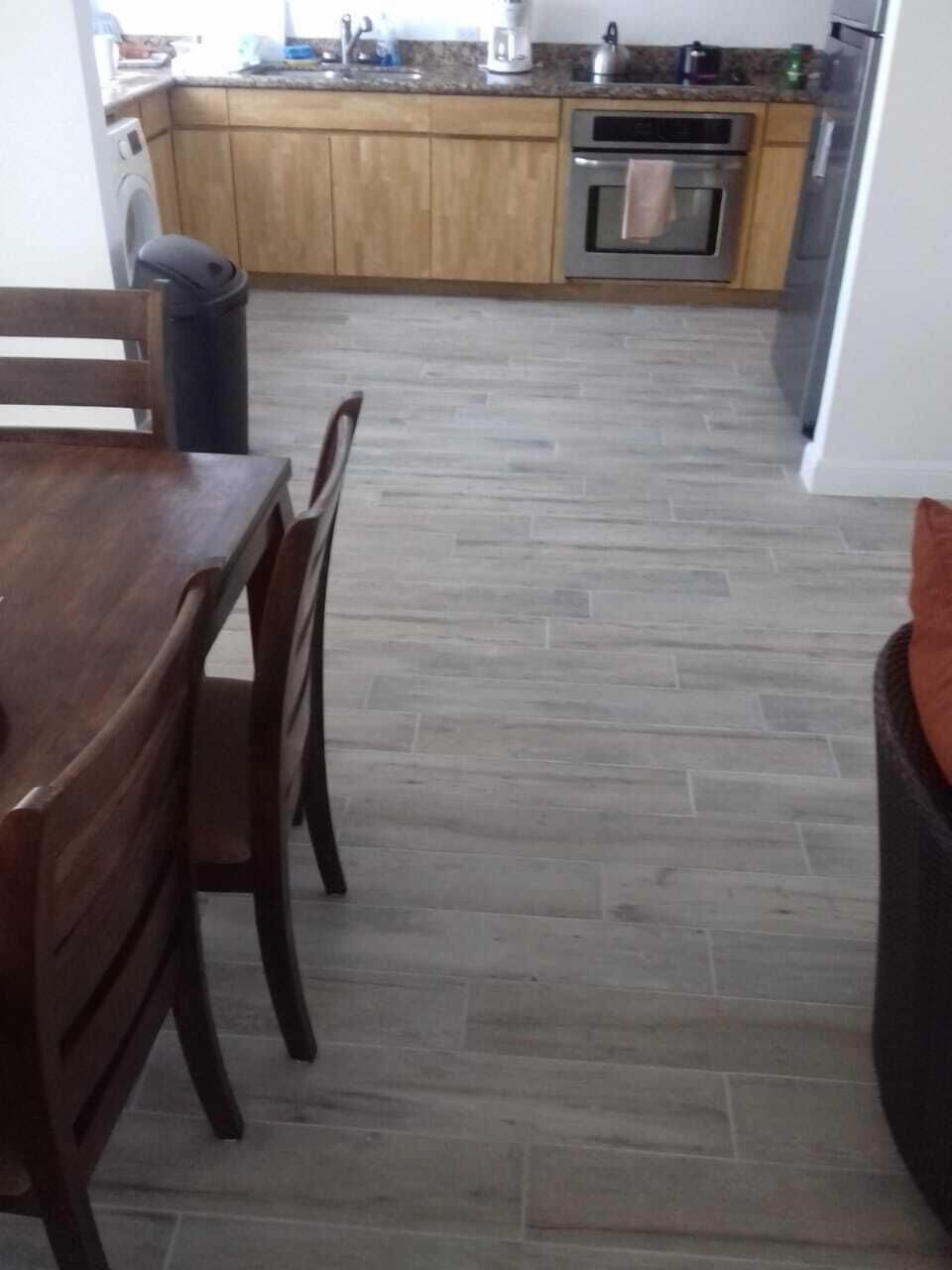 New wood-look tile throughout 
